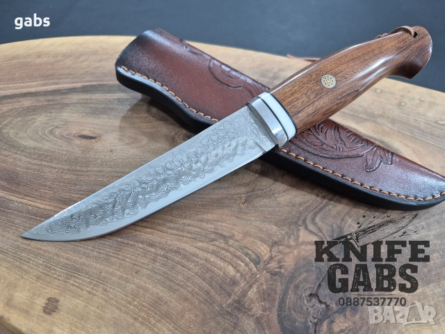 Ловен нож дамаска стомана с кожена кания ,LN435