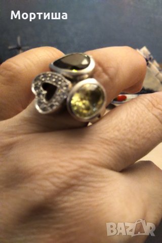  Масивен сребърен пръстен със зелен цитрин емералд  и бял циркон, снимка 3 - Пръстени - 30108611