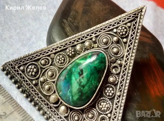 ПРЕЛЕСТНА СТАРИННА СКЪПОЦЕННА ФИЛИГРАННА СРЕБЪРНА БРОШКА ВИСОКА ПРОБА СРЕБРО с МАЛАХИТ 47540, снимка 15 - Антикварни и старинни предмети - 48476574