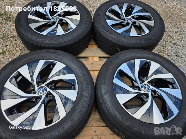 Лети джанти 16ки 5х112 VW + летни гуми 215/60/16 GoodYear, снимка 3 - Гуми и джанти - 56264935