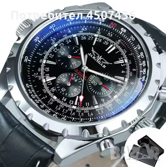  Jaragar Pilot Design автоматичен часовник с 3 подциферблата, дата, въртящ се безел , снимка 5 - Мъжки - 51224471