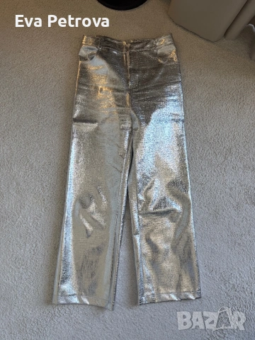 Кожен панталон сив  питон принт 27 S, снимка 4 - Панталони - 54341569