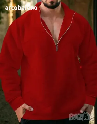 Мъжки свободен ежедневен едноцветен суичър с половин цип, 8цвята , снимка 3 - Суичъри - 48416599