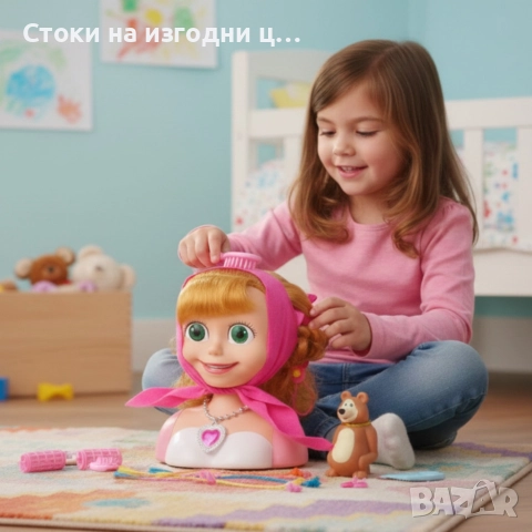 Кукла за прически „Маша и мечокът“ – Торс с дълга коса и аксесоари за оформяне, снимка 3 - Кукли - 52997159