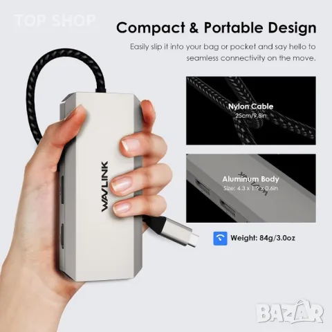 WAVLINK USB C Quad Display Hub, 7-в-1 докинг станция за лаптоп, снимка 8 - Кабели и адаптери - 49444066