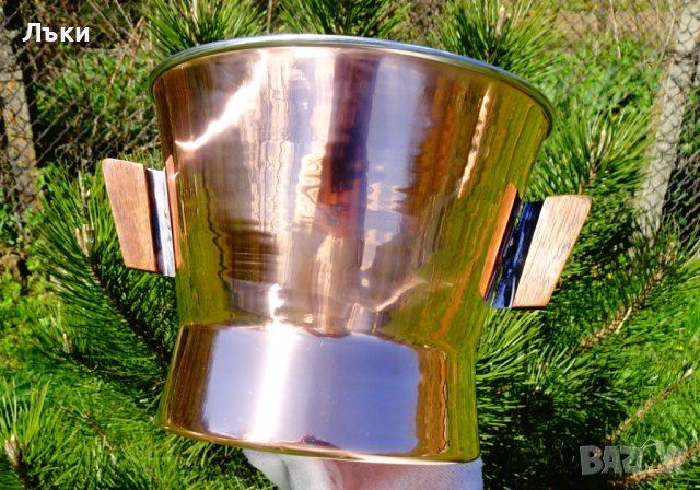 Медна шампаниера,медна тенджера,съд с двойни стени. , снимка 4 - Антикварни и старинни предмети - 40388441