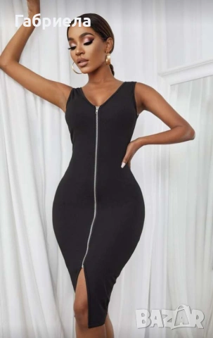 Нова къса черна рокля с цип отпред 
