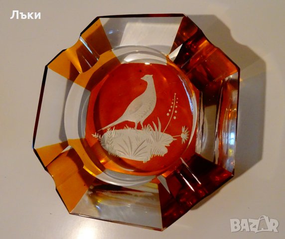 Пепелник цветен кристал Bohemia,фазан. , снимка 6 - Антикварни и старинни предмети - 30469193