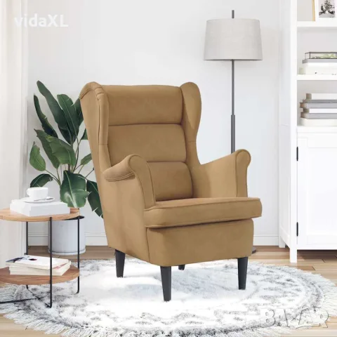 vidaXL Фотьойл, кафяв, кадифе, снимка 3 - Дивани и мека мебел - 56146802