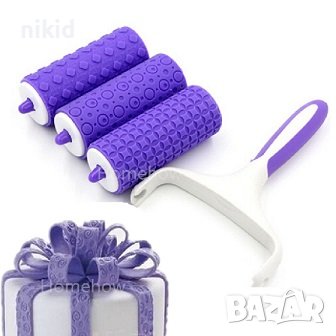 Релефен сладкарски валяк ролер с релеф релефен силиконов 3 приставки текстури фондан торта