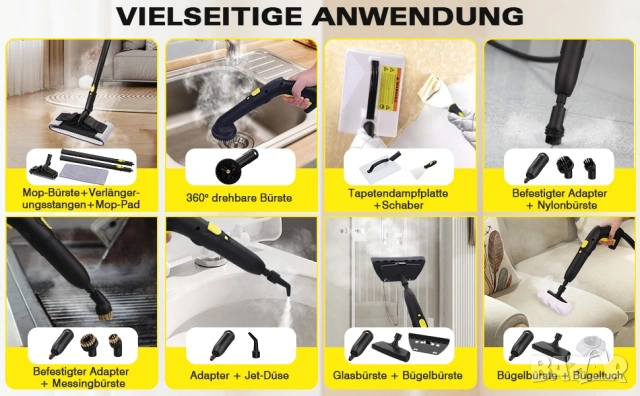 Мултифункционална парочистачка TVD SW-608, 1800W с 26 приставки, снимка 10 - Парочистачки и Водоструйки - 53294414