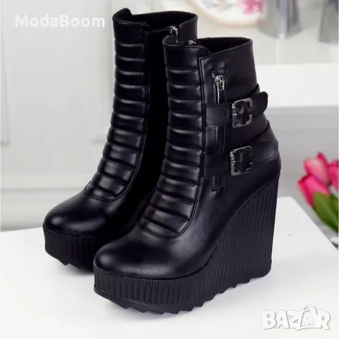 Боти на платформа - Кожа