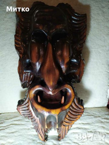 Стара маска дърворезба от миналия век-перфектна, от масивно дърво, снимка 2 - Антикварни и старинни предмети - 29225745