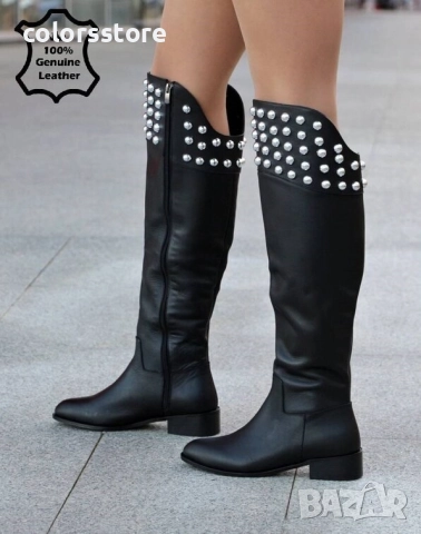 Равни чизми - черна ЕСТЕСТВЕНА кожа - EK150 