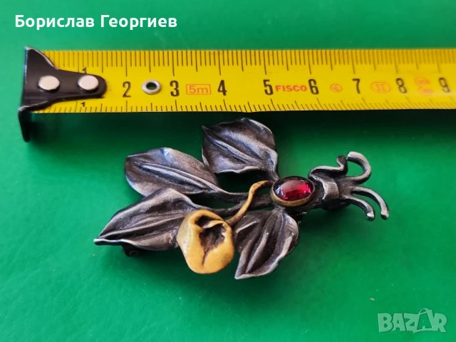 Сребърен медальон брошка с гранат 925, снимка 8 - Колиета, медальони, синджири - 50779253