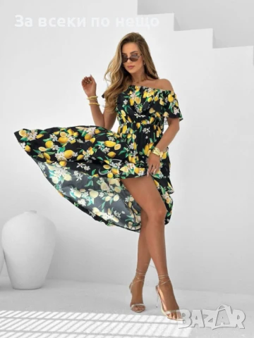 Lemons Дамска Лятна Ефирна Дълга Рокля Лимони Код A686, снимка 2 - Рокли - 50775170