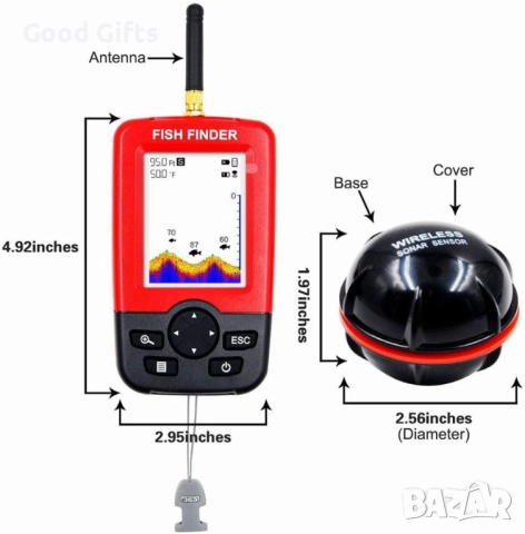 Безжичен сонар за риболов – портативен Fish Finder с LCD дисплей и сензор до 100 м, снимка 5 - Въдици - 52225389