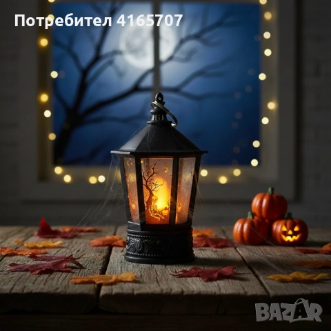 Декоративен LED фенер за Хелоуин – Реалистичен пламък и тематични шарки, снимка 3 - Декорация за дома - 52776179
