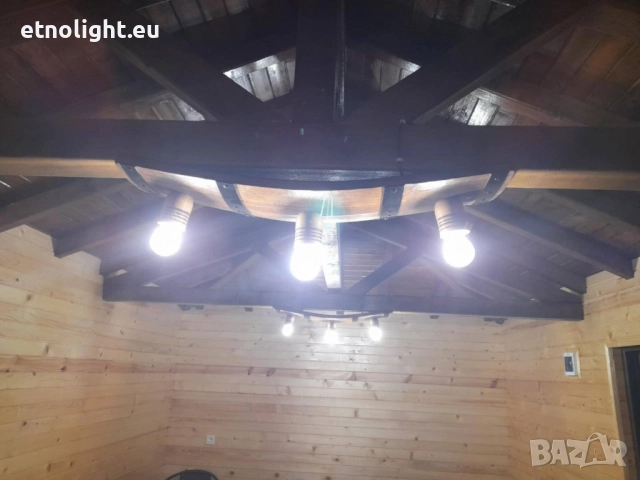 Полилеи от автентични реставрирани бъчви с ръчно изработени дървени чашки, снимка 2 - Полилеи - 52771082