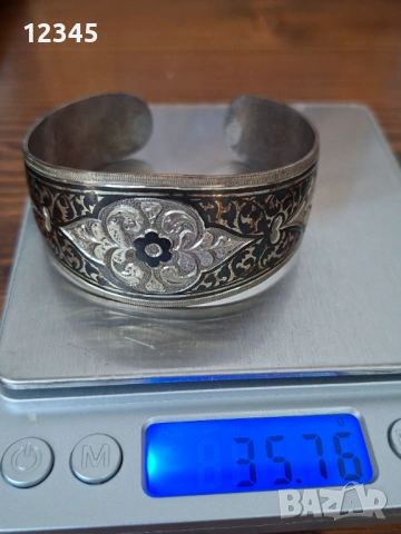 Руска старинна сребърна гривна с ниело, снимка 2 - Гривни - 54074357