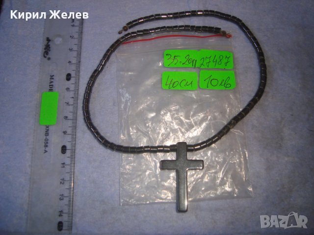 ФЕШЪН АРТ КОЛИЕ от ХЕМАТИТ с КРЪСТЧЕ - ХЕНД МЕЙД ИЗРАБОТКА , снимка 2 - Колиета, медальони, синджири - 36973653