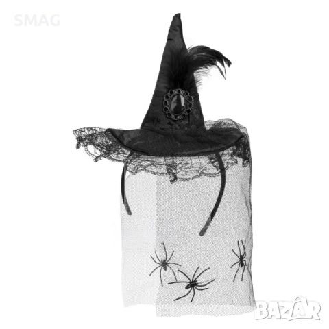 Диадема Halloween с шапка на вещица, тюл и паяци_1256083