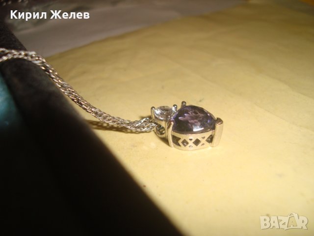 САПФИРЕНО НЕЖНО КРАСИВО АРТ ДЕКО КОЛИЕ БЛАГОРОДНА СТОМАНА с БЯЛА ПОЗЛАТА и ЦИРКОН 27257, снимка 11 - Колиета, медальони, синджири - 35007849