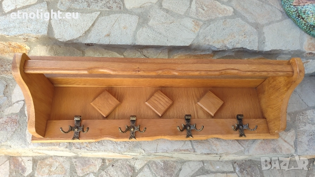 Дъбова закачалка с рафт и красиви орнаменти , снимка 3 - Закачалки - 52805896