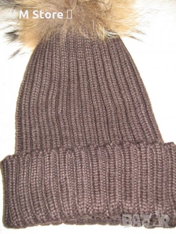 Зимна шапка естествен косъм и плетиво, снимка 3 - Шапки - 30650075