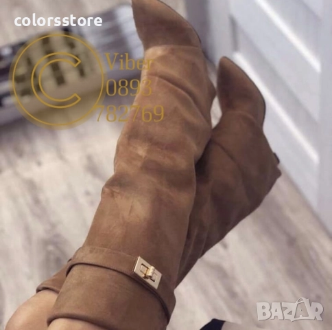 Ботуши на платформа - кафяв велур - K-40 