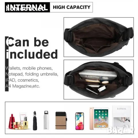 ПРОМОЦИЯ Текстилна дамска чанта с регулируема дръжка KONO EB2041 BK, снимка 5 - Чанти - 49302239