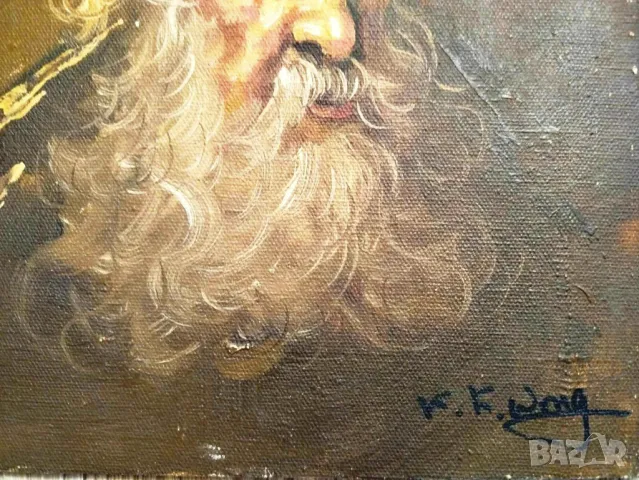 ПРОДАВАМ РЯДКА СТАРА МАСЛЕНА КАРТИНА НА КИТАЙСКИ ХУДОЖНИК - K.K.WONG/СТАР МЪЖ С БРАДА, снимка 4 - Антикварни и старинни предмети - 48539404