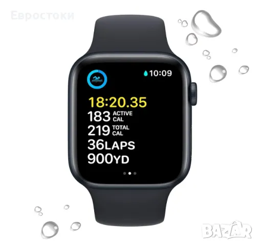 Смарт часовник Apple Watch Series SE (2 gen) 44mm GPS Midnight Aluminium Case, Midnight Sport Band , снимка 4 - Смарт гривни - 48264169