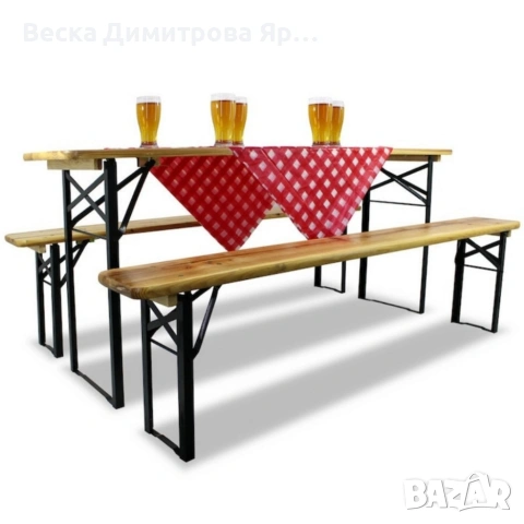 С ДЕФЕКТ - Сгъваем комплект градинска маса с 2 пейки - От чамово дърво - С ДЕФЕКТ виж снимките, снимка 8 - Градински мебели, декорация  - 53999744