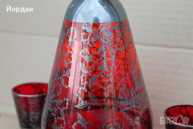 Старо шише за алкохол рисувано със сребро, снимка 3 - Антикварни и старинни предмети - 49713620