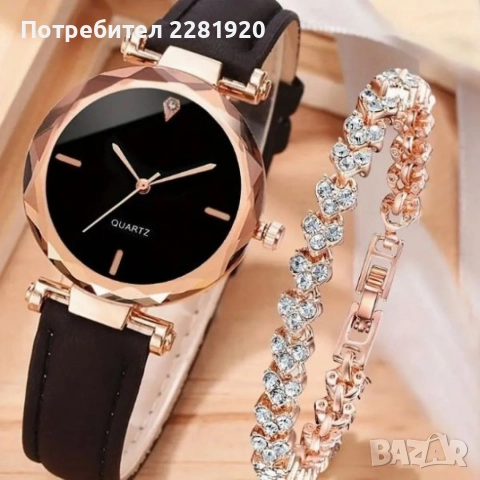 Елегантен дамски комплект часовник и гривна с розово злато, снимка 4 - Дамски - 52849087