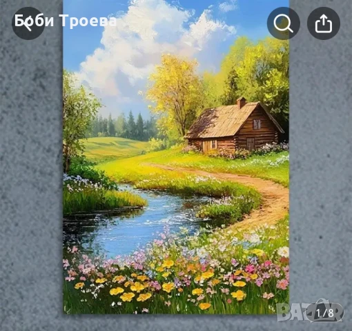 Възвишението на дивите цветя, ролинг хълмове и рустична сцена на ферма, снимка 2 - Картини - 50841625