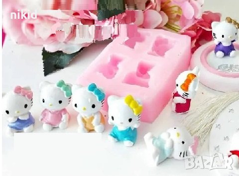 4 малки Коте Кити Hello Kitty глава тяло силиконов молд форма фондан шоколад гипс 