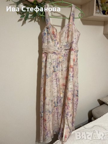 Разкошна нова нежна елегантна дълга рокля фрорален принт нежни цветя висока талия цепка, снимка 3 - Рокли - 42038079