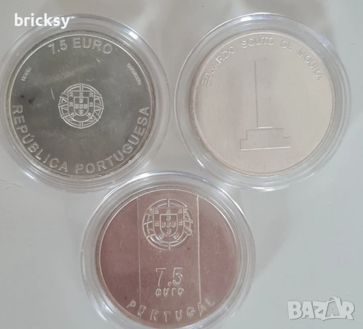 Сребърни монети Португалия 7,5 евро архитектура комплект 3 броя, снимка 2 - Нумизматика и бонистика - 53341482