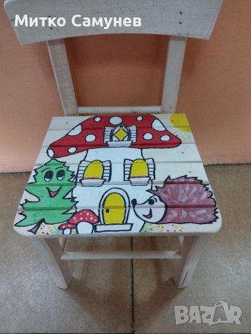 Рисувани дървени детски столчета, снимка 12 - Столове - 36334894