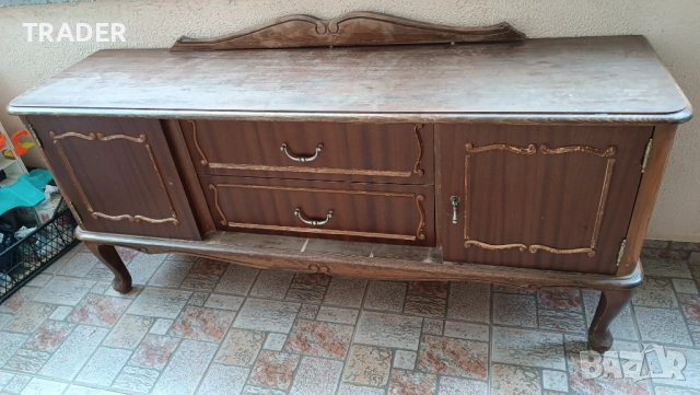 винтидж ретро шкаф за телевизор скрин холова секция с декоративни елементи