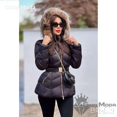 Дамско зимно яке с колан в два цвята