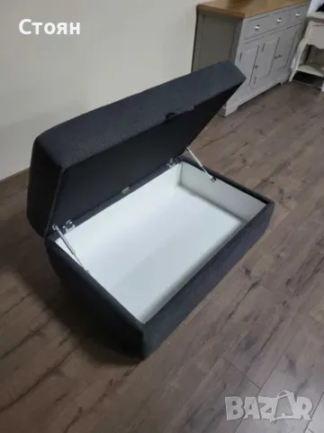 Сива табуретка от плат с функция ракла, снимка 5 - Дивани и мека мебел - 49329189