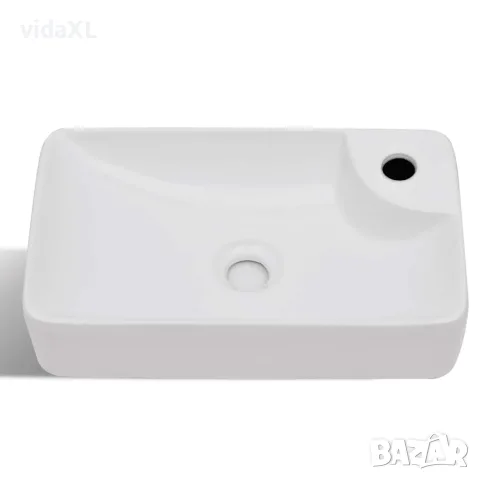 vidaXL Керамична мивка за баня с корито и отвор за смесител, бяла, снимка 4 - Мивки - 56145965