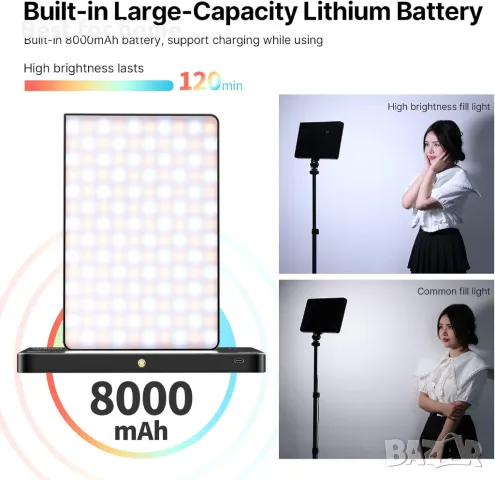 ULANZI LT003 RGB видео лампа с вградена батерия 8000mAh и USB зарядно, снимка 6 - Чанти, стативи, аксесоари - 50105861