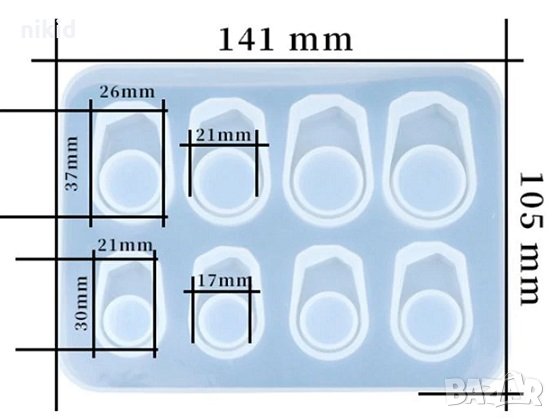 8 размера вида Висок Пръстен силиконов молд форма смола калъп за бижута изработка бижутерство и др, снимка 3 - Форми - 30709938