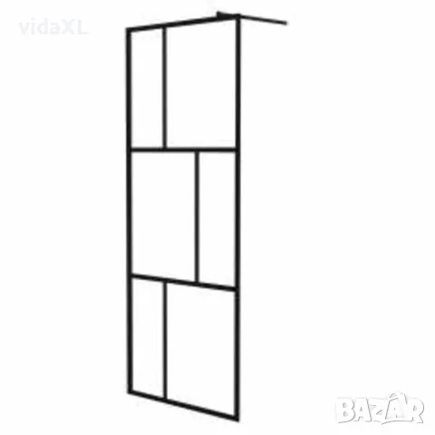 vidaXL Преграден параван за баня, закалено стъкло, черен, 80x195 см