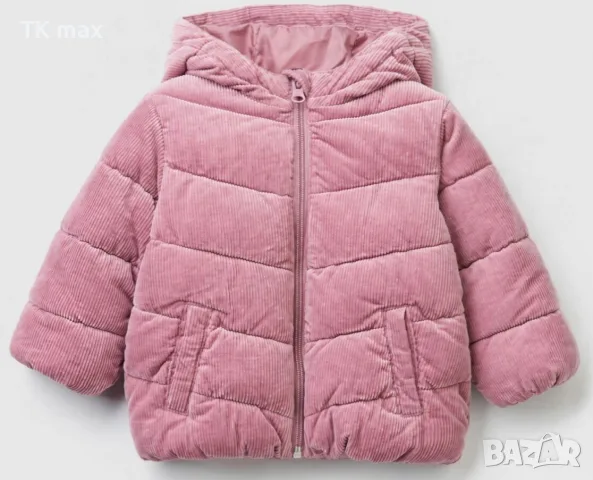 Ново детско пухено яке United Colors of Benetton – момичешко, прахово розово размер 3 г 