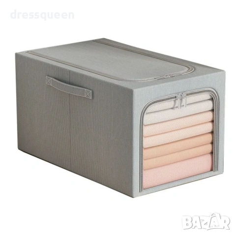 4562 Сива текстилна кутия с двойно отваряне – Сгъваем органайзер за гардероб, снимка 2 - Други стоки за дома - 53902053